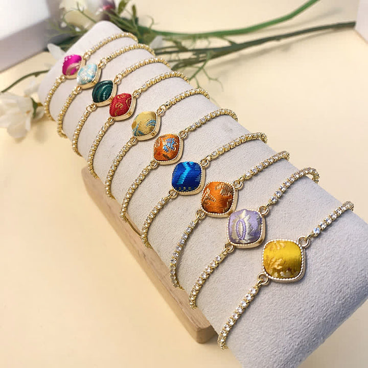 Buddha Stones Bracciale quadrato regolabile in broccato color rame con scritta "Lucky Song". - image 11