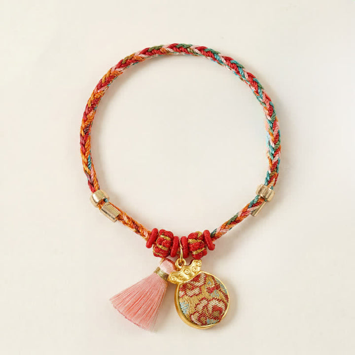 Buddha Stones Braccialetto di protezione con ciondolo a forma di lucchetto cinese e sacchetto portamonete a cinque colori, intrecciato a mano a forma di mela, zucca e lucchetto cinese. - Borsa portamonete (stessa tonalità di colore, fantasia variabile) - image 16