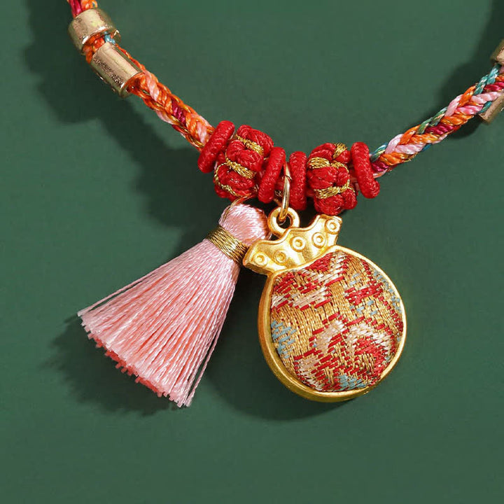 Buddha Stones Braccialetto di protezione con ciondolo a forma di lucchetto cinese e sacchetto portamonete a cinque colori, intrecciato a mano a forma di mela, zucca e lucchetto cinese. - image 21