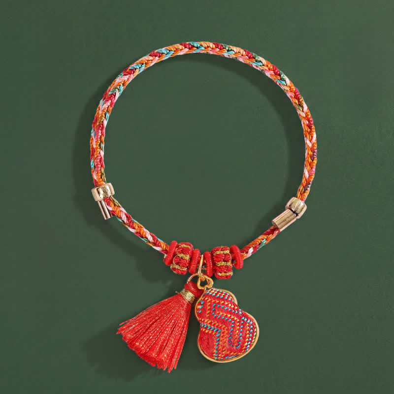 Buddha Stones Braccialetto intrecciato Zongzi con ciondolo a lucchetto cinese, sacchetto portafortuna a cinque colori, broccato rosso Song, mela, zucca e sacchetto di denaro, fatto a mano. - Zucca (stessa tonalità di colore, motivo variabile) - image 11