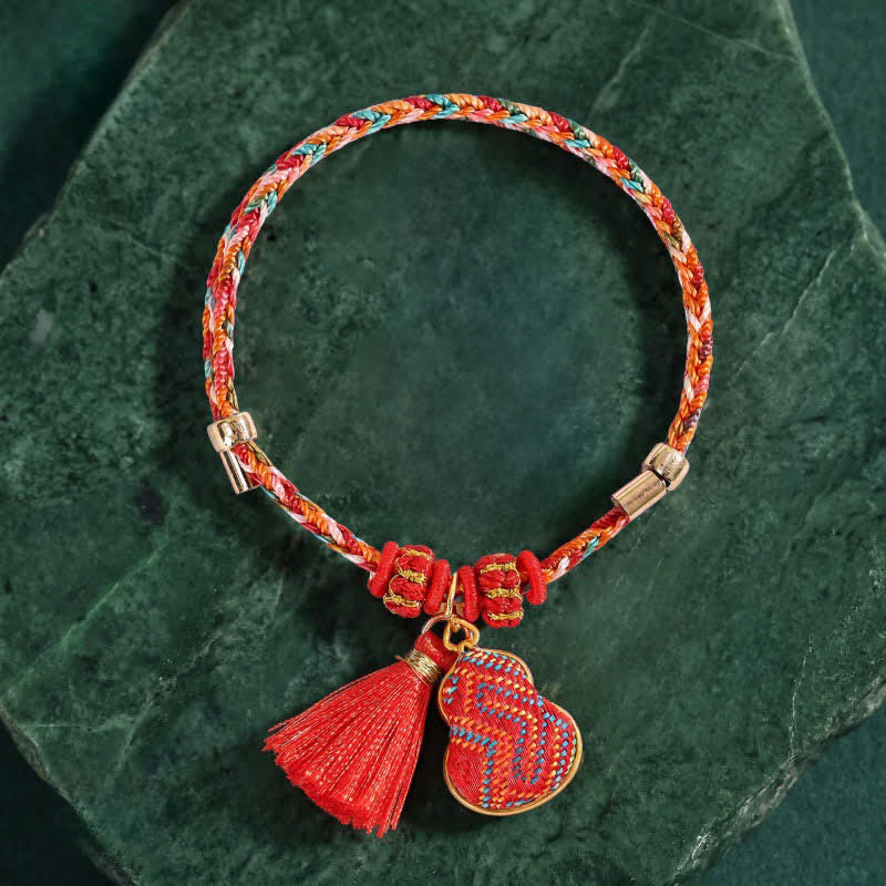 Buddha Stones Braccialetto intrecciato Zongzi con ciondolo a lucchetto cinese, sacchetto portafortuna a cinque colori, broccato rosso Song, mela, zucca e sacchetto di denaro, fatto a mano. - image 15