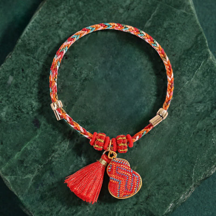 Buddha Stones Braccialetto intrecciato Zongzi con ciondolo a lucchetto cinese, sacchetto portafortuna a cinque colori, broccato rosso Song, mela, zucca e sacchetto di denaro, fatto a mano. - image 15