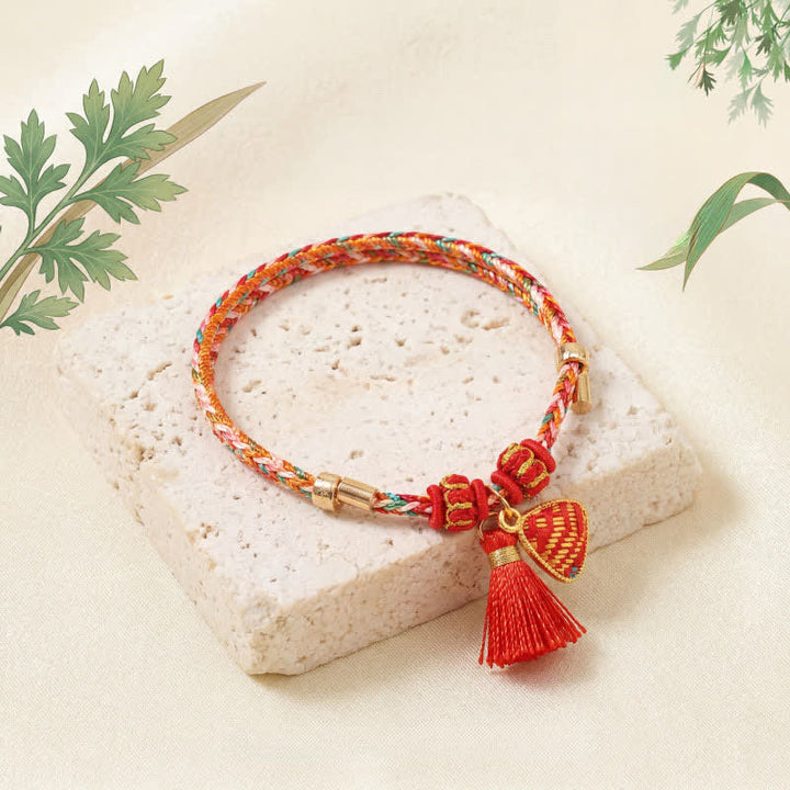 Buddha Stones Braccialetto intrecciato Zongzi con ciondolo a lucchetto cinese, sacchetto portafortuna a cinque colori, broccato rosso Song, mela, zucca e sacchetto di denaro, fatto a mano. - Zongzi (stessa tonalità di colore, motivo variabile) - image 17