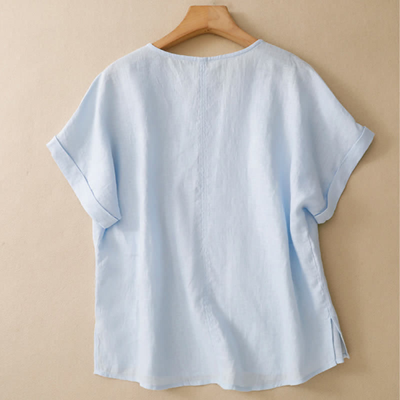 Buddha Stones T-shirt da donna a maniche corte, stile casual estivo, minimalista, con spacco laterale e scollo a V, tinta unita. - image 1