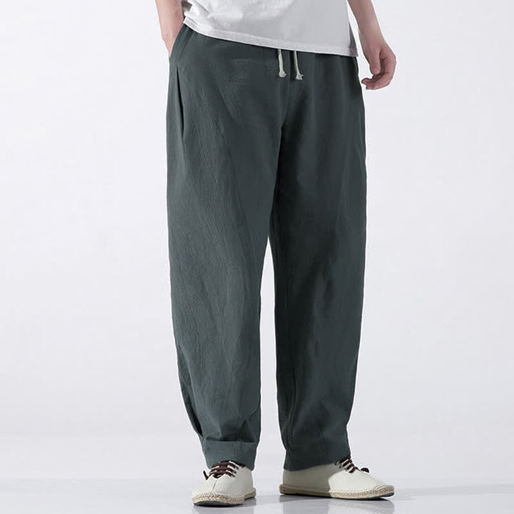 Buddha Stones Pantaloni corti da uomo estivi casual e minimalisti in cotone tinta unita con coulisse, modello harem con tasca. - image 5