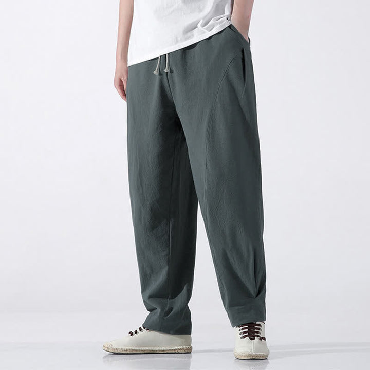 Buddha Stones Pantaloni corti da uomo estivi casual e minimalisti in cotone tinta unita con coulisse, modello harem con tasca. - Cadetto Blu - US/UK/AU46, EU56 (5XL) - image 0