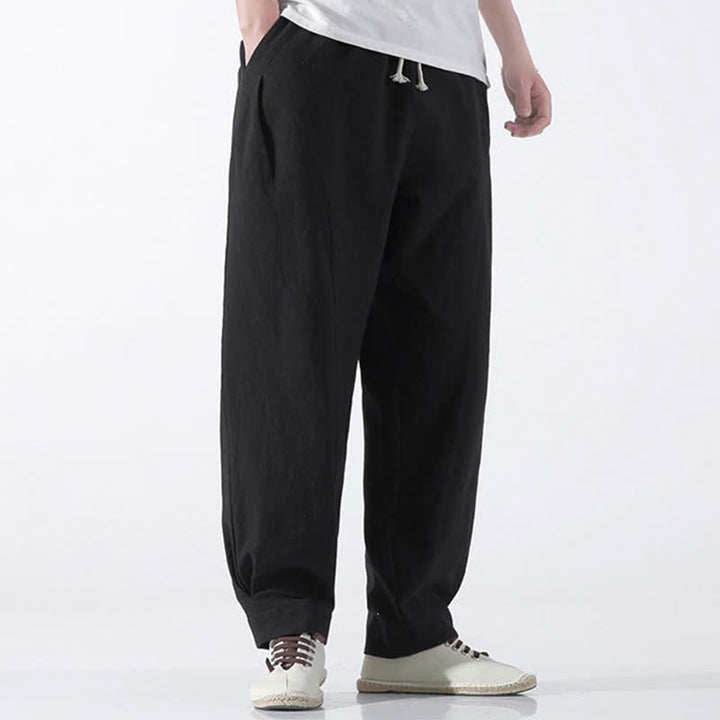 Buddha Stones Pantaloni corti da uomo estivi casual e minimalisti in cotone tinta unita con coulisse, modello harem con tasca. - image 10