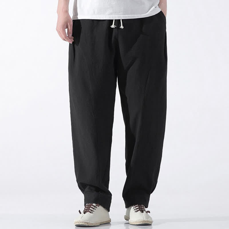 Buddha Stones Pantaloni corti da uomo estivi casual e minimalisti in cotone tinta unita con coulisse, modello harem con tasca. - image 11