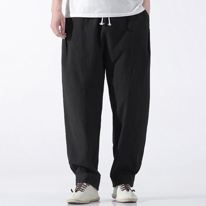 Buddha Stones Pantaloni corti da uomo estivi casual e minimalisti in cotone tinta unita con coulisse, modello harem con tasca. - image 11