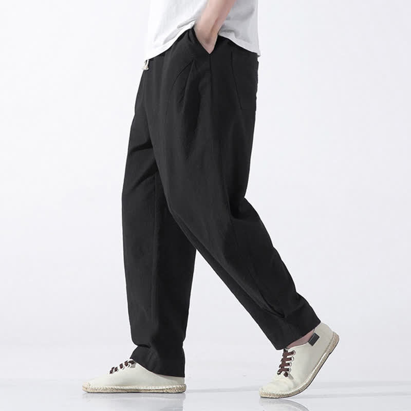 Buddha Stones Pantaloni corti da uomo estivi casual e minimalisti in cotone tinta unita con coulisse, modello harem con tasca. - image 13
