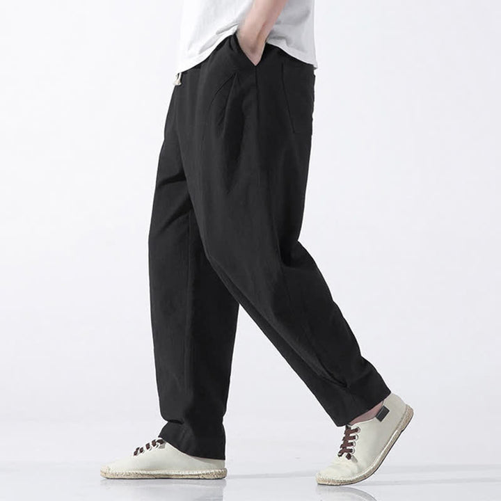 Buddha Stones Pantaloni corti da uomo estivi casual e minimalisti in cotone tinta unita con coulisse, modello harem con tasca. - image 13