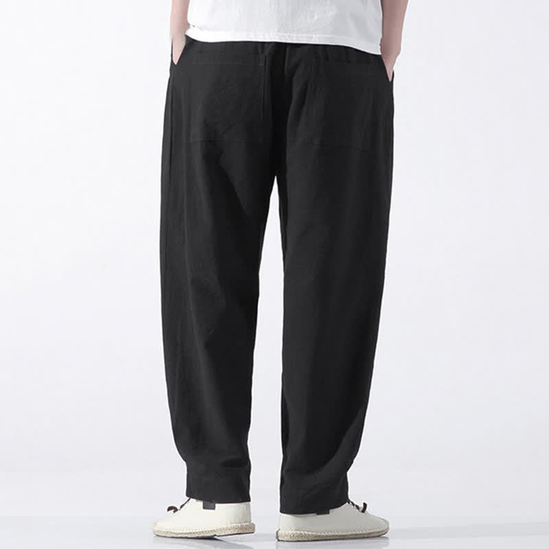Buddha Stones Pantaloni corti da uomo estivi casual e minimalisti in cotone tinta unita con coulisse, modello harem con tasca. - image 12