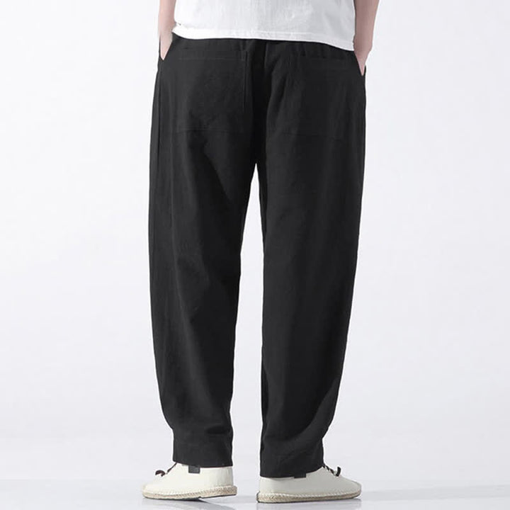 Buddha Stones Pantaloni corti da uomo estivi casual e minimalisti in cotone tinta unita con coulisse, modello harem con tasca. - image 12