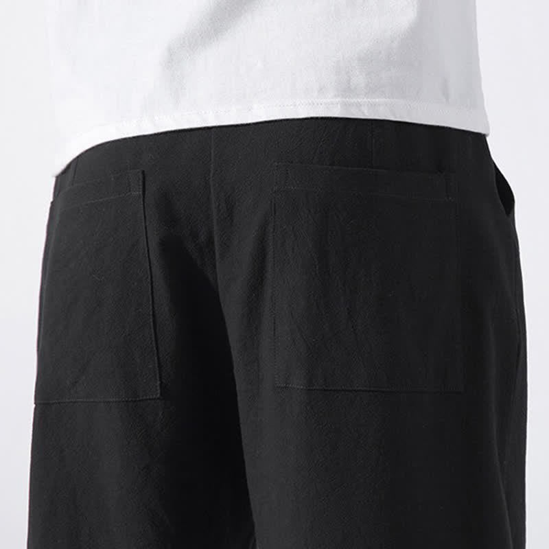 Buddha Stones Pantaloni corti da uomo estivi casual e minimalisti in cotone tinta unita con coulisse, modello harem con tasca. - image 17