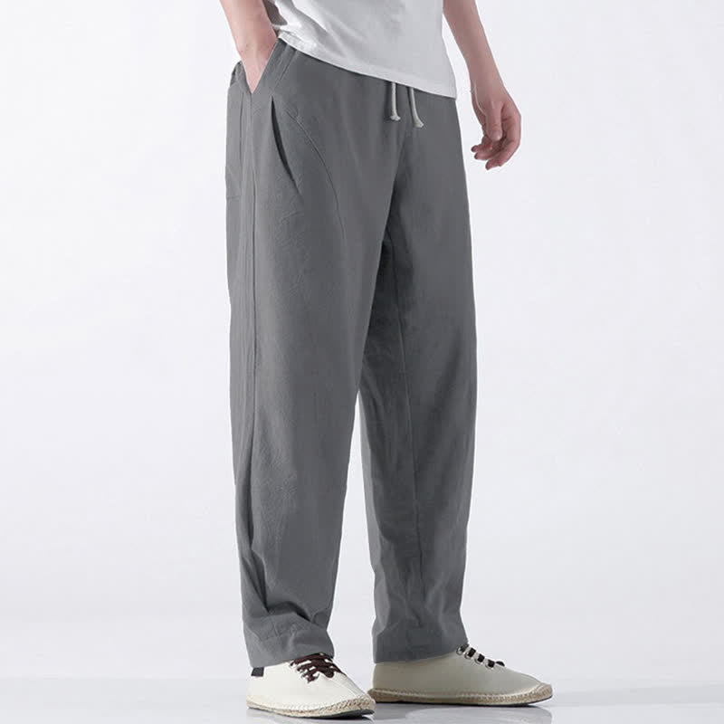 Buddha Stones Pantaloni corti da uomo estivi casual e minimalisti in cotone tinta unita con coulisse, modello harem con tasca. - image 20