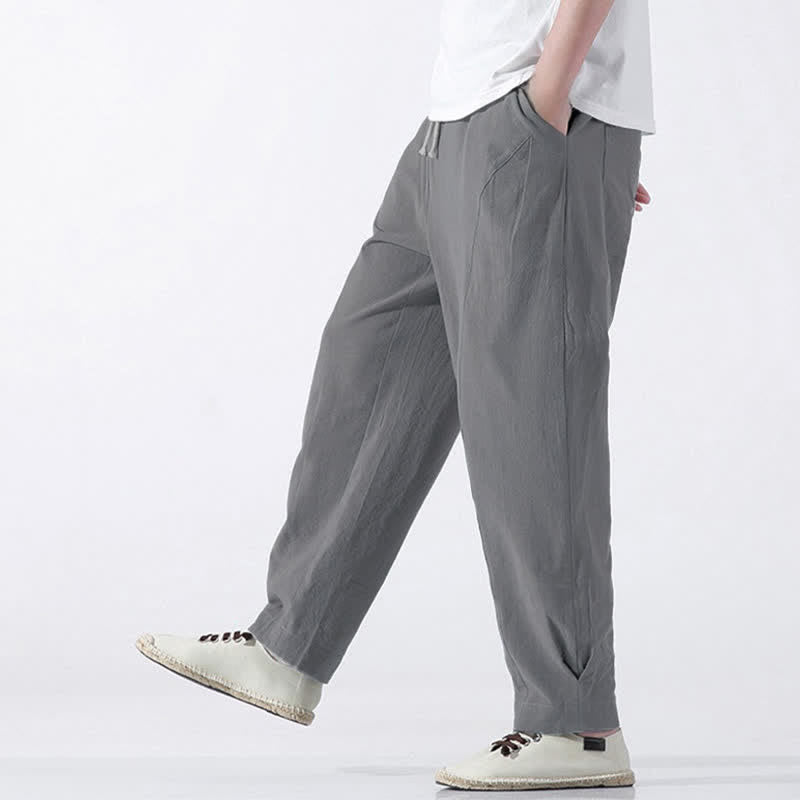 Buddha Stones Pantaloni corti da uomo estivi casual e minimalisti in cotone tinta unita con coulisse, modello harem con tasca. - image 25