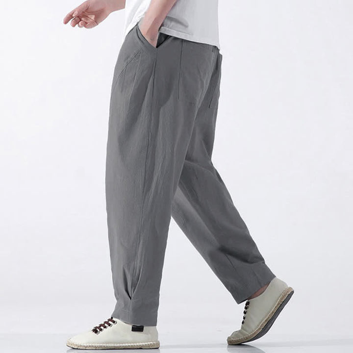 Buddha Stones Pantaloni corti da uomo estivi casual e minimalisti in cotone tinta unita con coulisse, modello harem con tasca. - image 22