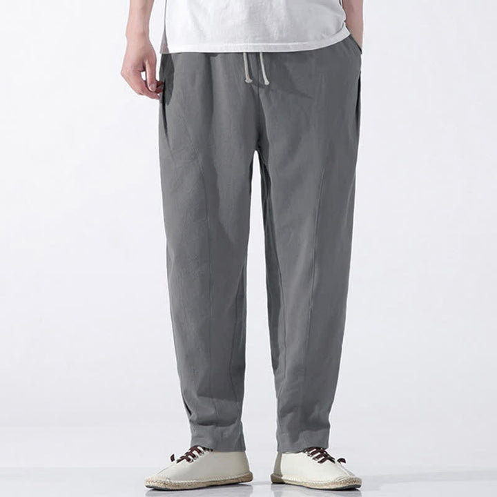Buddha Stones Pantaloni corti da uomo estivi casual e minimalisti in cotone tinta unita con coulisse, modello harem con tasca. - Grigio - US/UK/AU46, EU56 (5XL) - image 19