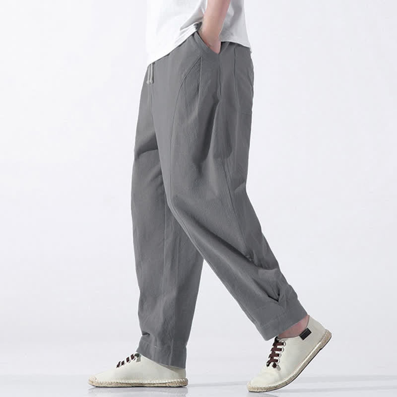 Buddha Stones Pantaloni corti da uomo estivi casual e minimalisti in cotone tinta unita con coulisse, modello harem con tasca. - image 23