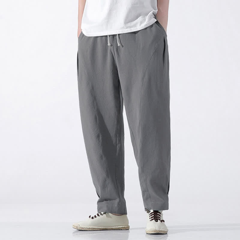 Buddha Stones Pantaloni corti da uomo estivi casual e minimalisti in cotone tinta unita con coulisse, modello harem con tasca. - image 21