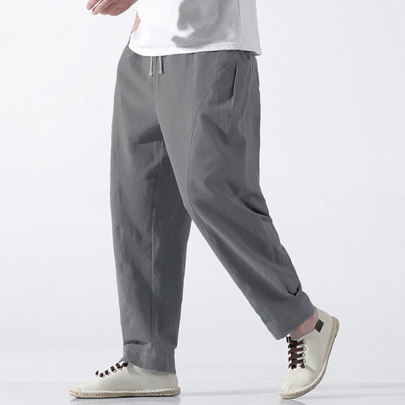 Buddha Stones Pantaloni corti da uomo estivi casual e minimalisti in cotone tinta unita con coulisse, modello harem con tasca. - image 24