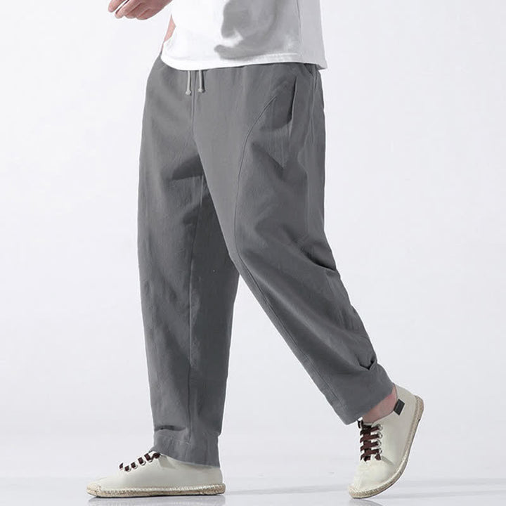 Buddha Stones Pantaloni corti da uomo estivi casual e minimalisti in cotone tinta unita con coulisse, modello harem con tasca. - image 24