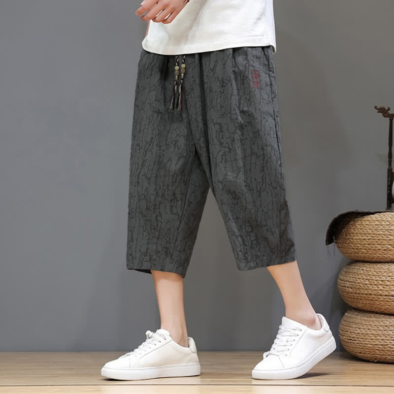 Buddha Stones Pantaloni corti da uomo estivi casual vintage con coulisse e stampa astratta, con tasche. - Grigio tenue - US/UK/AU46, EU56 (5XL) - image 0