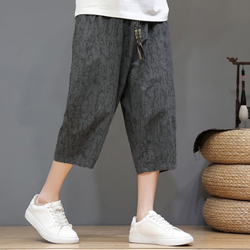 Buddha Stones Pantaloni corti da uomo estivi casual vintage con coulisse e stampa astratta, con tasche. - image 1