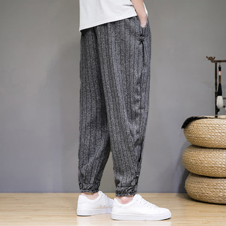 Buddha Stones Pantaloni corti estivi casual a righe con coulisse, pantaloni harem da uomo con tasche - image 15