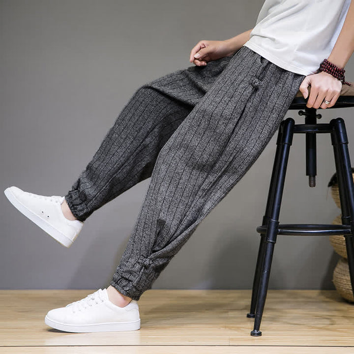 Buddha Stones Pantaloni corti estivi casual a righe con coulisse, pantaloni harem da uomo con tasche - image 19