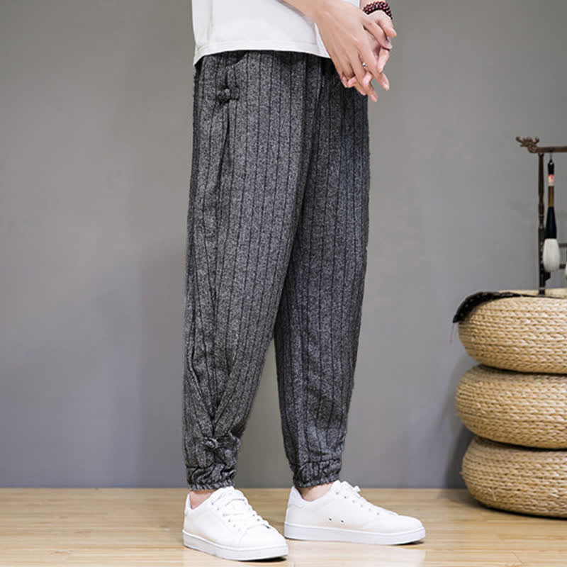 Buddha Stones Pantaloni corti estivi casual a righe con coulisse, pantaloni harem da uomo con tasche - image 17