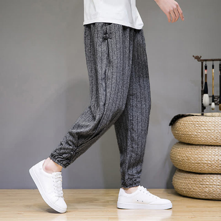 Buddha Stones Pantaloni corti estivi casual a righe con coulisse, pantaloni harem da uomo con tasche - image 14