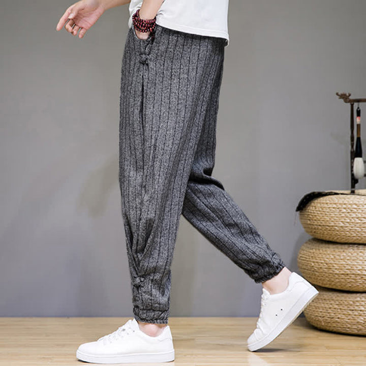 Buddha Stones Pantaloni corti estivi casual a righe con coulisse, pantaloni harem da uomo con tasche - image 13