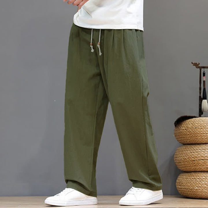 Buddha Stones Pantaloni estivi casual vintage con coulisse in cotone tinta unita, pantaloni harem da uomo con tasca - image 2