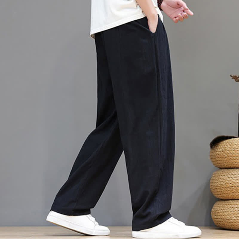 Buddha Stones Pantaloni estivi casual vintage con coulisse in cotone tinta unita, pantaloni harem da uomo con tasca - image 13