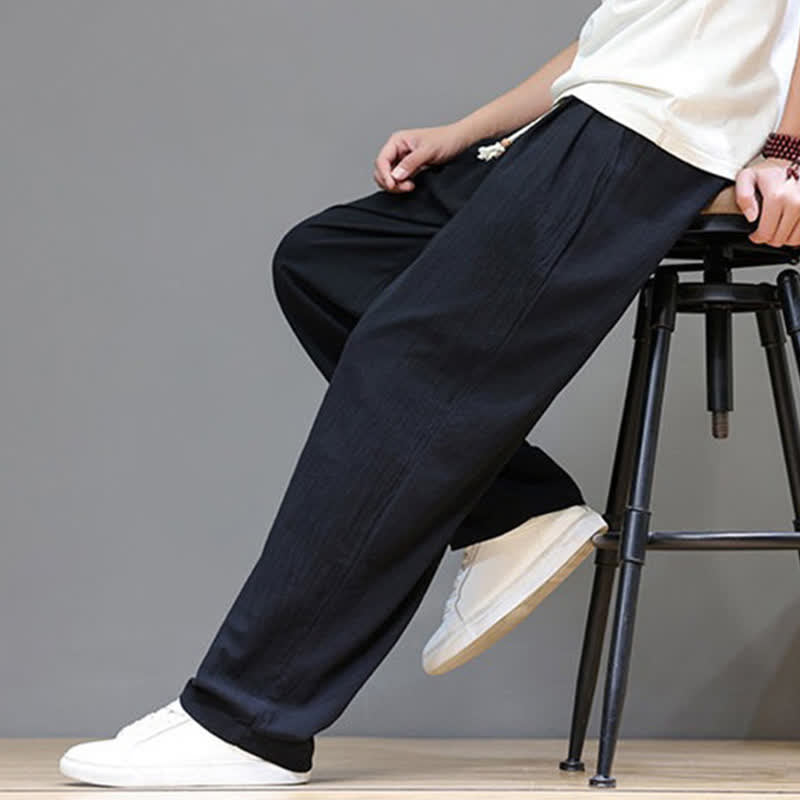Buddha Stones Pantaloni estivi casual vintage con coulisse in cotone tinta unita, pantaloni harem da uomo con tasca - image 17