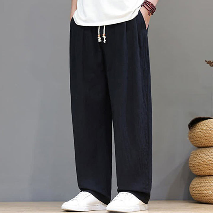 Buddha Stones Pantaloni estivi casual vintage con coulisse in cotone tinta unita, pantaloni harem da uomo con tasca - Nero - US/UK/AU48, EU58 (6XL) - image 10