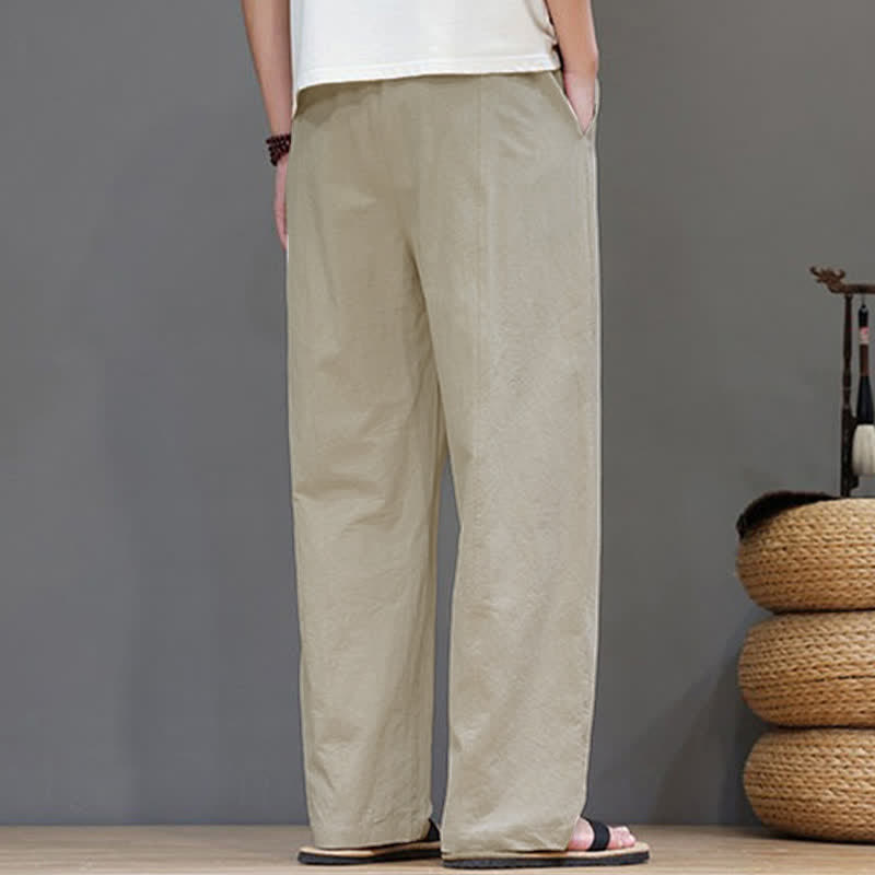 Buddha Stones Pantaloni estivi casual vintage con coulisse in cotone tinta unita, pantaloni harem da uomo con tasca - image 22