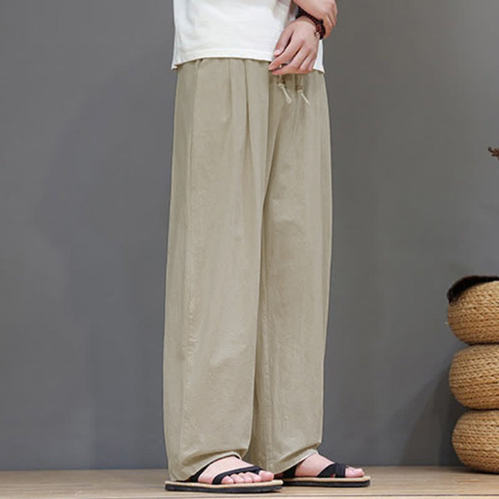 Buddha Stones Pantaloni estivi casual vintage con coulisse in cotone tinta unita, pantaloni harem da uomo con tasca - image 19