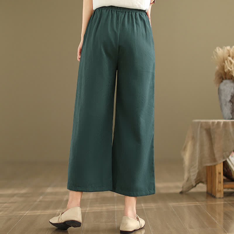 Buddha Stones Pantaloni corti estivi casual minimalisti con coulisse in cotone tinta unita da donna, gamba larga e tasca - image 4
