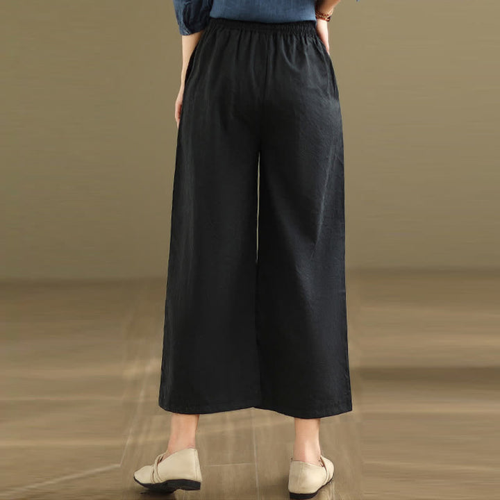 Buddha Stones Pantaloni corti estivi casual minimalisti con coulisse in cotone tinta unita da donna, gamba larga e tasca - image 10