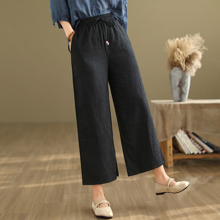 Buddha Stones Pantaloni corti estivi casual minimalisti con coulisse in cotone tinta unita da donna, gamba larga e tasca - image 11
