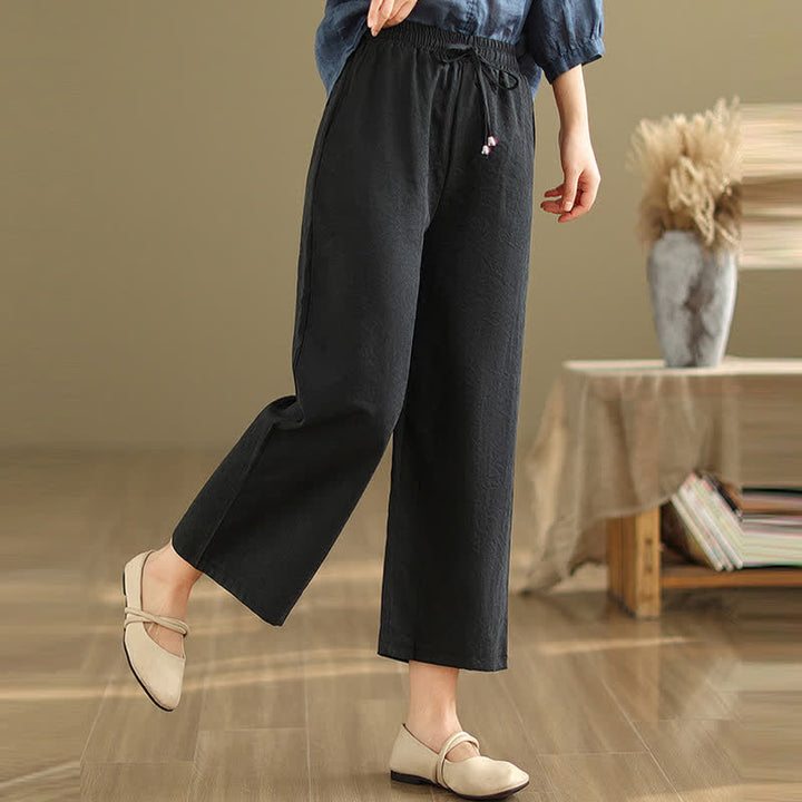 Buddha Stones Pantaloni corti estivi casual minimalisti con coulisse in cotone tinta unita da donna, gamba larga e tasca - image 13