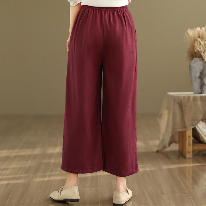 Buddha Stones Pantaloni corti estivi casual minimalisti con coulisse in cotone tinta unita da donna, gamba larga e tasca - image 18