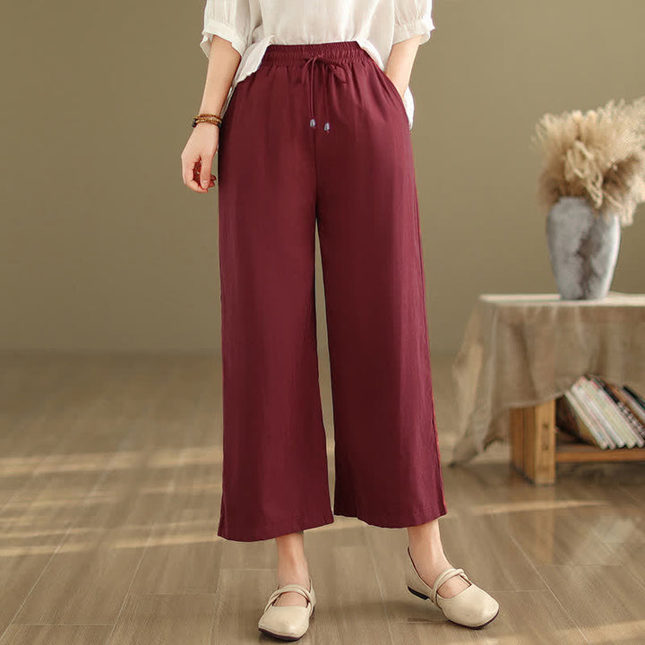 Buddha Stones Pantaloni corti estivi casual minimalisti con coulisse in cotone tinta unita da donna, gamba larga e tasca - Marrone - US8-10, UK/AU12-14, EU40-42 (2XL) - image 14