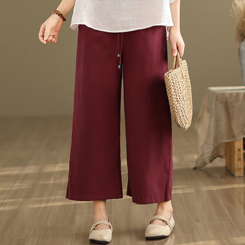 Buddha Stones Pantaloni corti estivi casual minimalisti con coulisse in cotone tinta unita da donna, gamba larga e tasca - image 19