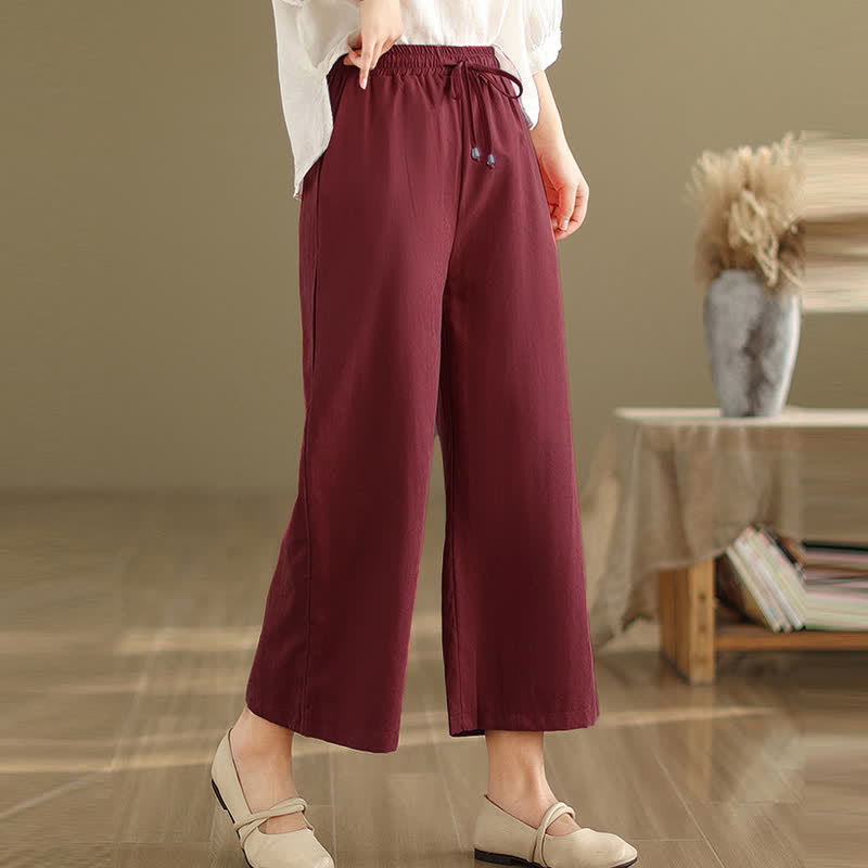 Buddha Stones Pantaloni corti estivi casual minimalisti con coulisse in cotone tinta unita da donna, gamba larga e tasca - image 15