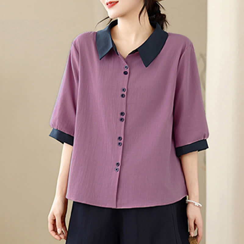 Buddha Stones Camicia da donna a maniche corte, elegante, con colletto a contrasto e chiusura a bottoni, ideale per l'estate. - image 1