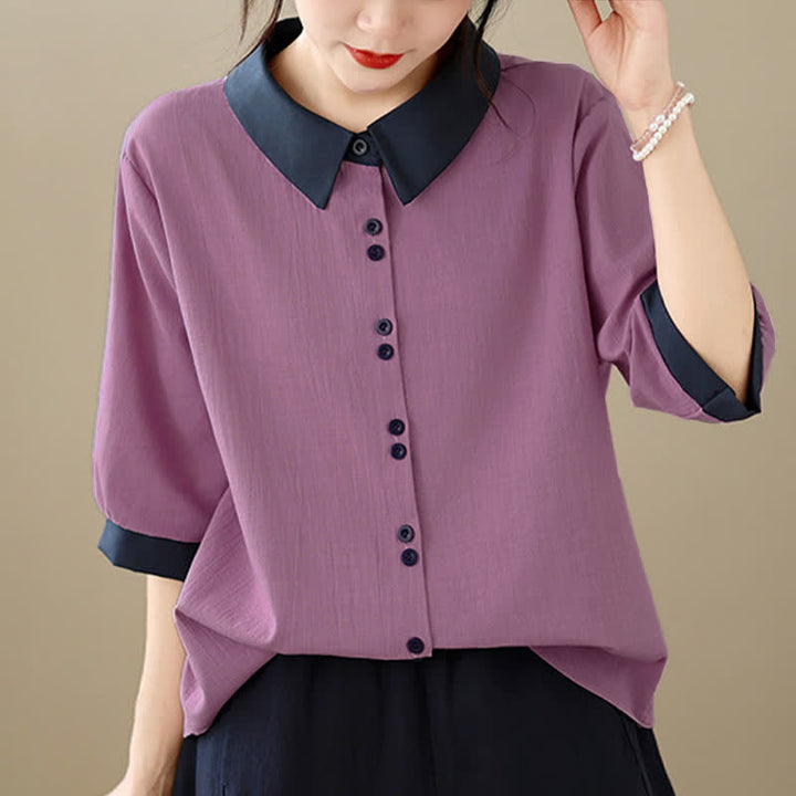 Buddha Stones Camicia da donna a maniche corte, elegante, con colletto a contrasto e chiusura a bottoni, ideale per l'estate. - image 5