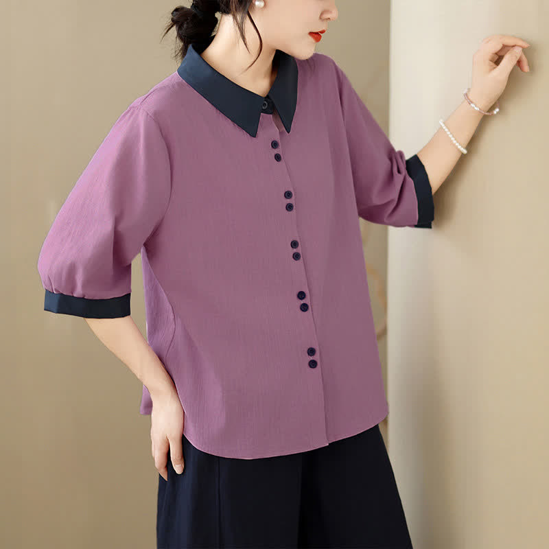 Buddha Stones Camicia da donna a maniche corte, elegante, con colletto a contrasto e chiusura a bottoni, ideale per l'estate. - image 3